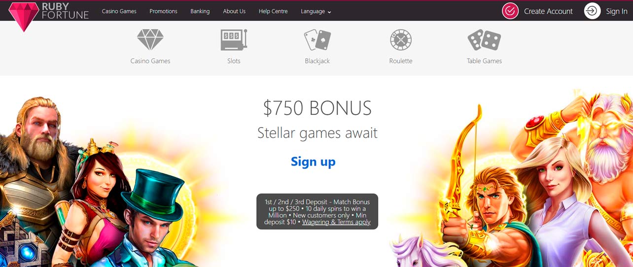 Ruby Fortune sign-up screen